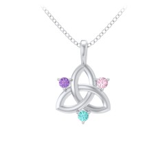 Three Stone Classic Celtic Trinity Knot Pendant – Sterling Silver with Amethyst, Pink Tourmaline, and Mint Premium Zirconia