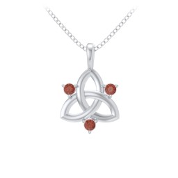 Three Stone Classic Celtic Trinity Knot Pendant in 925 Sterling Silver with Garnet