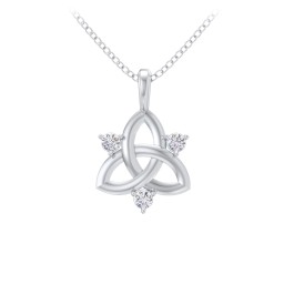 Three Stone Classic Celtic Trinity Knot Pendant in 925 Sterling Silver with Diamond