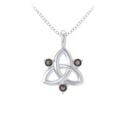 Three Stone Classic Celtic Trinity Knot Pendant in 925 Sterling Silver with Smokey Quartz