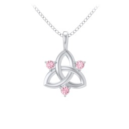 Three Stone Classic Celtic Trinity Knot Pendant in 925 Sterling Silver with Pink Tourmaline
