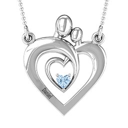 Unconditional Love Family Pendant in 925 Sterling Silver with Aquamarine