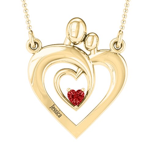 Unconditional Love Family Pendant – 10K Yellow Gold with Garnet