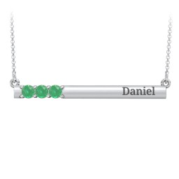 Engravable Family Bar Pendant with 1-5 Gemstones in 925 Sterling Silver with Emerald, Blue Sapphire, and Citrine