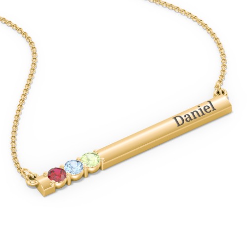 Engravable Family Bar Pendant with 1-5 Gemstones – 10K Yellow Gold with Garnet, Blue Topaz, and Peridot