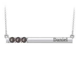 Engravable Family Bar Pendant with 1-5 Gemstones in 925 Sterling Silver with Smokey Quartz, Blue Sapphire, and Citrine