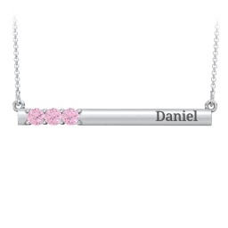 Engravable Family Bar Pendant with 1-5 Gemstones in 925 Sterling Silver with Pink Tourmaline, Blue Sapphire, and Citrine