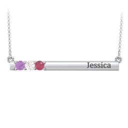 Engravable Family Bar Pendant with 1-5 Gemstones in 925 Sterling Silver with Amethyst, Cubic Zirconia, Ruby, Blue Sapphire, and Citrine