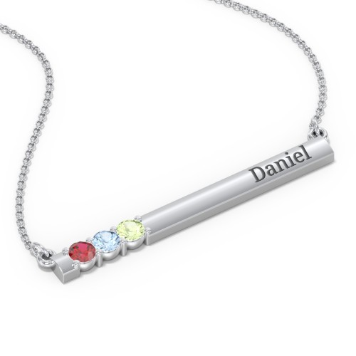 Engravable Family Bar Pendant with 1-5 Gemstones – Sterling Silver with Garnet, Blue Topaz, and Peridot
