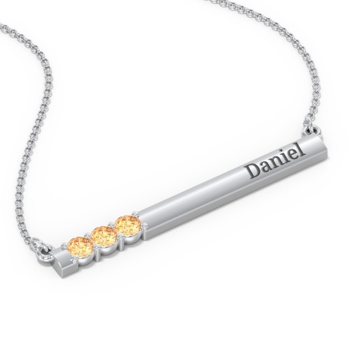 Engravable Family Bar Pendant with 1-5 Gemstones – Sterling Silver with Citrine