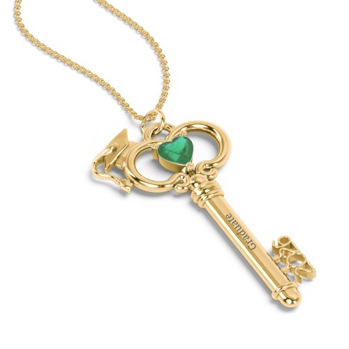Graduation Key Pendant – 18K Gold Plated Silver with Emerald