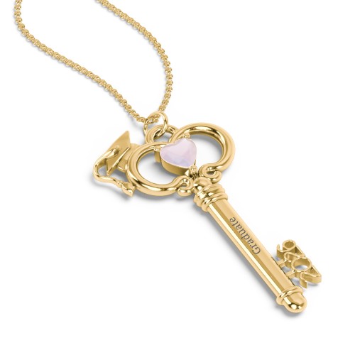 Graduation Key Pendant – 18K Gold Plated Silver with Opal