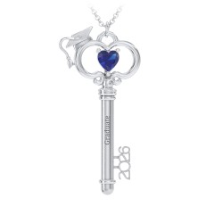 Graduation Key Pendant – 10K Yellow Gold with Blue Sapphire
