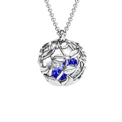Luscious Leaf Cage Pendant – Sterling Silver with Blue Sapphire and Cubic Zirconia