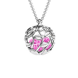 Luscious Leaf Cage Pendant in 925 Sterling Silver with Pink Tourmaline, Aquamarine, Emerald, Ruby, and Cubic Zirconia