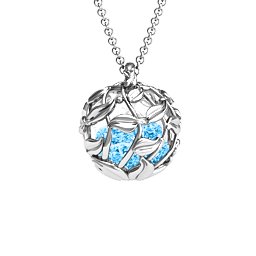 Luscious Leaf Cage Pendant in 925 Sterling Silver with Blue Topaz, Aquamarine, Emerald, Ruby, and Cubic Zirconia
