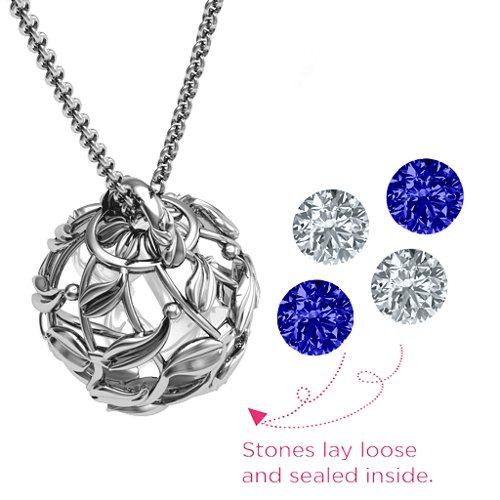 Luscious Leaf Cage Pendant – Sterling Silver with Blue Sapphire and Cubic Zirconia