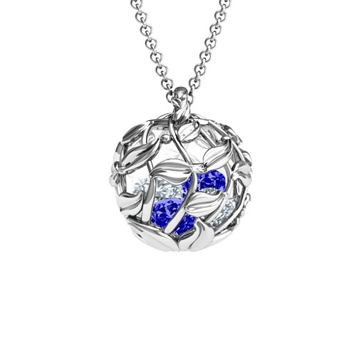 Luscious Leaf Cage Pendant – Sterling Silver with Blue Sapphire and Cubic Zirconia