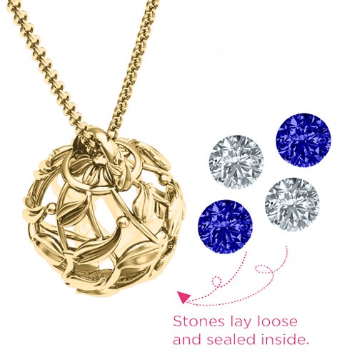 Luscious Leaf Cage Pendant – 10K Yellow Gold with Blue Sapphire and Cubic Zirconia