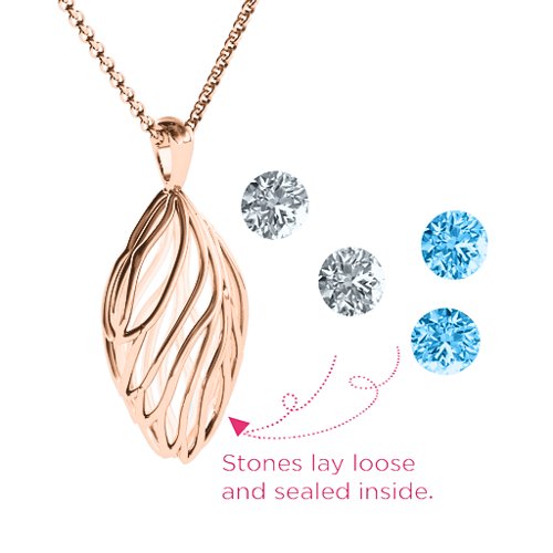 Elegant Elm Cage Leaf Pendant – 10K Rose Gold with Blue Topaz and Cubic Zirconia