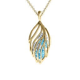 Elegant Elm Cage Leaf Pendant in 10K Solid Yellow Gold with Blue Topaz, Cubic Zirconia, Ruby, Emerald, and Citrine