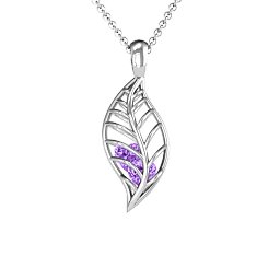 Mini Encourage-Mint Cage Leaf Pendant in 925 Sterling Silver with Amethyst, Blue Topaz, Cubic Zirconia, and Pink Tourmaline