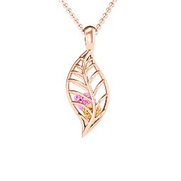 Mini Encourage-Mint Cage Leaf Pendant in 10K Solid Rose Gold with Citrine, Pink Tourmaline, Blue Topaz, and Cubic Zirconia
