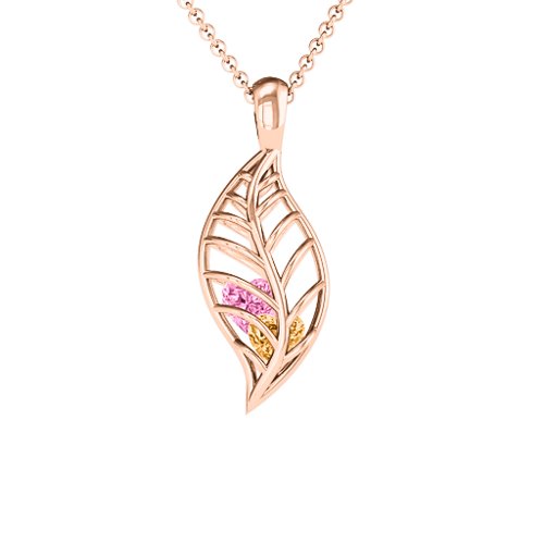 Mini Encourage-Mint Cage Leaf Pendant – 10K Rose Gold with Citrine and Pink Tourmaline