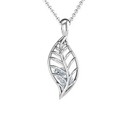 Mini Encourage-Mint Cage Leaf Pendant in 925 Sterling Silver with Cubic Zirconia, Blue Topaz, and Pink Tourmaline