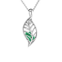 Mini Encourage-Mint Cage Leaf Pendant in 925 Sterling Silver with Emerald, Blue Topaz, Cubic Zirconia, and Pink Tourmaline