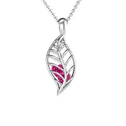 Mini Encourage-Mint Cage Leaf Pendant in 925 Sterling Silver with Ruby, Blue Topaz, Cubic Zirconia, and Pink Tourmaline