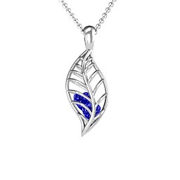 Mini Encourage-Mint Cage Leaf Pendant in 925 Sterling Silver with Blue Sapphire, Blue Topaz, Cubic Zirconia, and Pink Tourmaline