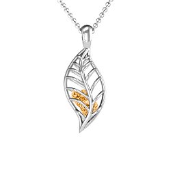 Mini Encourage-Mint Cage Leaf Pendant in 925 Sterling Silver with Citrine, Blue Topaz, Cubic Zirconia, and Pink Tourmaline