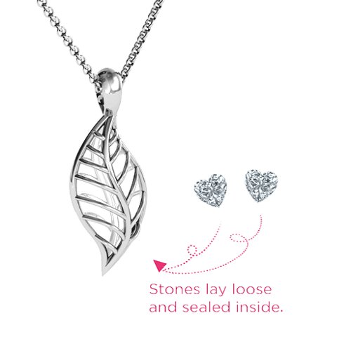 Mini Encourage-Mint Cage Leaf Pendant – Sterling Silver with Diamond
