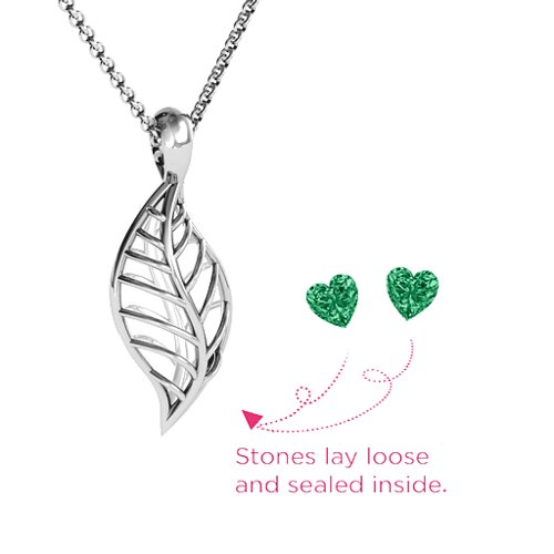 Mini Encourage-Mint Cage Leaf Pendant – Sterling Silver with Emerald