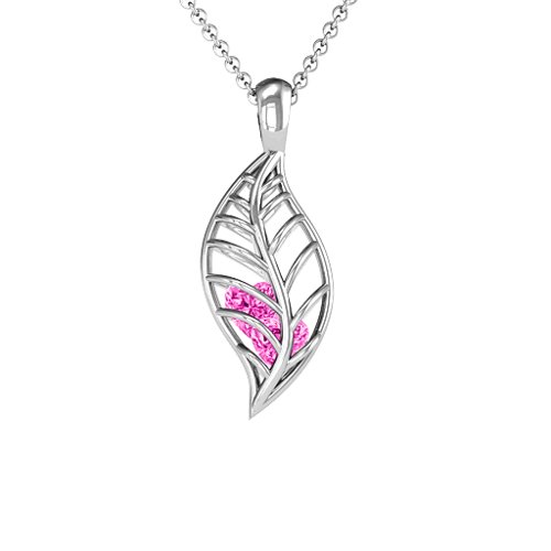 Mini Encourage-Mint Cage Leaf Pendant – Sterling Silver with Pink Tourmaline