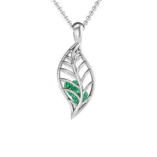 Mini Encourage-Mint Cage Leaf Pendant – Sterling Silver with Emerald