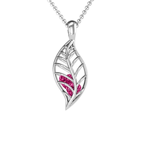 Mini Encourage-Mint Cage Leaf Pendant – Sterling Silver with Ruby
