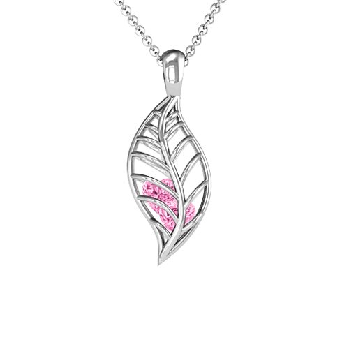 Mini Encourage-Mint Cage Leaf Pendant – Sterling Silver with Pink Tourmaline