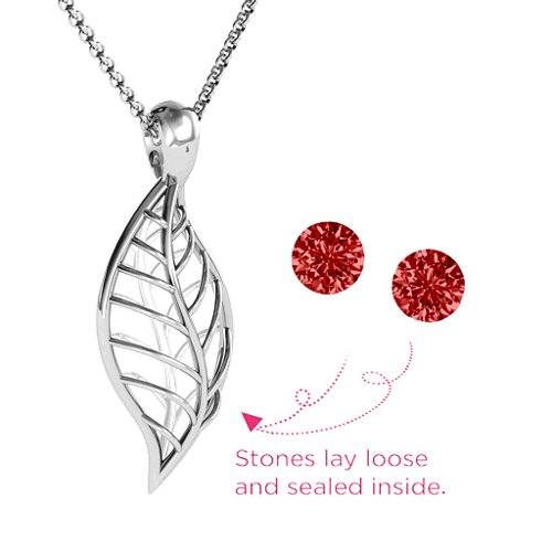 Encourage-Mint Cage Leaf Pendant – Sterling Silver with Garnet
