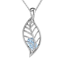 Encourage-Mint Cage Leaf Pendant in 925 Sterling Silver with Aquamarine, Blue Topaz, Cubic Zirconia, and Pink Tourmaline