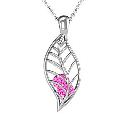 Encourage-Mint Cage Leaf Pendant in 925 Sterling Silver with Pink Tourmaline, Blue Topaz, and Cubic Zirconia
