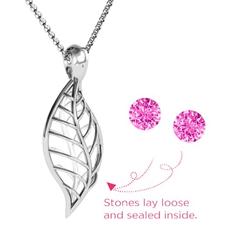 Encourage-Mint Cage Leaf Pendant – Sterling Silver with Pink Tourmaline