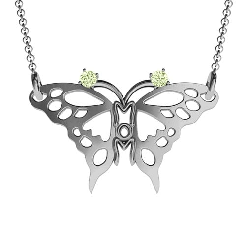 Butterfly Mom Birthstone Necklace – Sterling Silver with Peridot