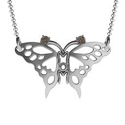 Butterfly Mom Birthstone Necklace in 925 Sterling Silver with Smokey Quartz