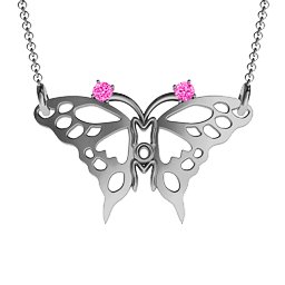 Butterfly Mom Birthstone Necklace in 925 Sterling Silver with Pink Tourmaline