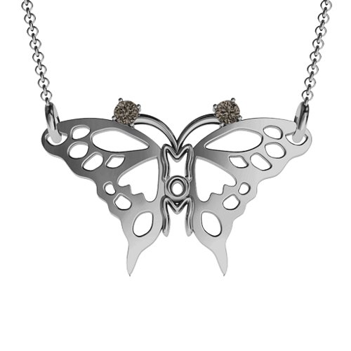 Butterfly Mom Birthstone Necklace – Sterling Silver with Smokey Quartz