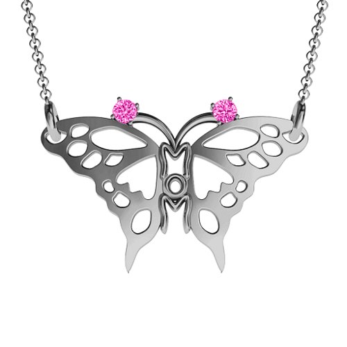 Butterfly Mom Birthstone Necklace – Sterling Silver with Pink Tourmaline