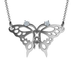 Butterfly Mom Birthstone Necklace – 10K Yellow Gold with Cubic Zirconia
