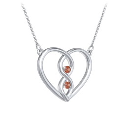 Entwined Infinity Heart Necklace in 925 Sterling Silver with Garnet